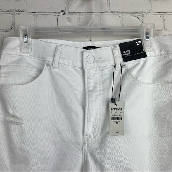 New EXPRESS 90's Boot High Rise Ripped White Jeans Size 10 R - Picture 5 of 8